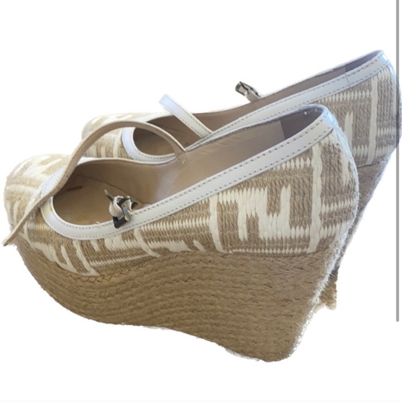 FENDI Zeppa Espadrille Platform Wedge Natural size 8.5 - Picture 2 of 2